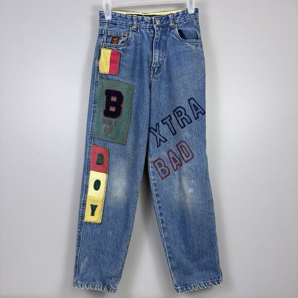Vintage Bugle Boy Jeans Boys Size 12 R Xtra Bad Patches Embroidery Gold Medal